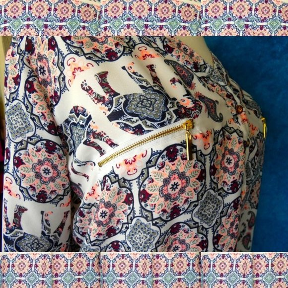 Rue + Boho Elephant Print Chiffon Blouse 3X - Picture 6 of 9